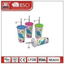 Popular plastic in-mould labeling cup with lid & straw 24OZ/0.68L